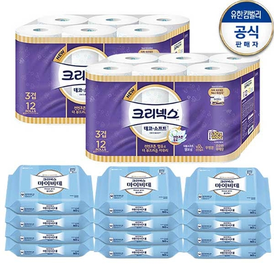 [kshop] 크리넥스 3겹 천연펄프 데코앤소프트와이드 35m 24롤+마이비데 50매 12팩 null | 홈쇼핑모아 [kshop] 크리넥스 3겹 천연펄프... 