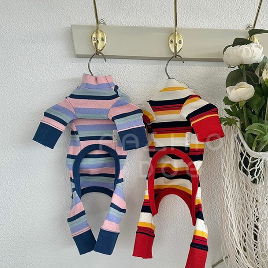 강아지 쫀쫀 올인원 2XL 1P 반려견 줄무늬 봄가을옷