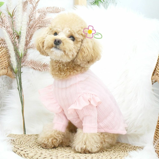 강아지옷 스판 프릴 티셔츠 핑크 1P 러블리한 애견옷