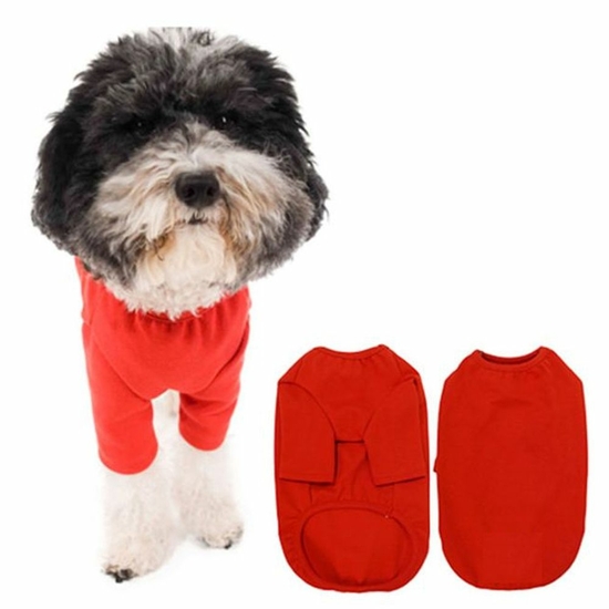 강아지옷 심플 티셔츠 레드 L 1P 데일리 외출 애견옷