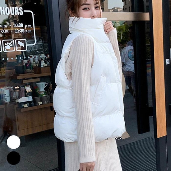 [오노마] ONM 밑단 스트링 러블리 하이넥 오버핏 패딩 조끼