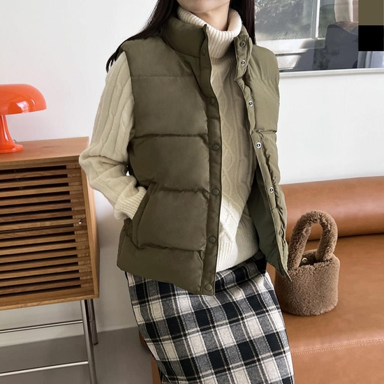여자 포근 사이드포켓 겨울 베스트 하이넥 패딩조끼