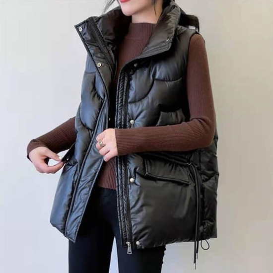 목까지 따듯한 검정 패딩조끼 여자 겨울 베스트 아우터