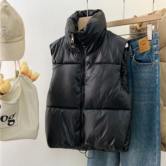 조끼 커플 패딩 크롭 스트링 조절 베스트 겨울 3컬러