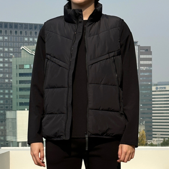 더맨쉽 다운라이크 브이퀄팅 하이넥 패딩 조끼