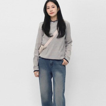 엘케이트 여자 후드 스트라이프 티셔츠 드롭숄더 후드티 LCHT074