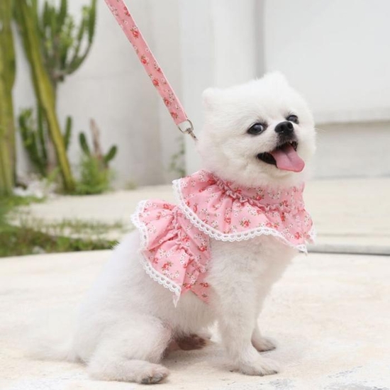 러블리 강아지옷 레이스 고양이옷 하네스 핑크 M