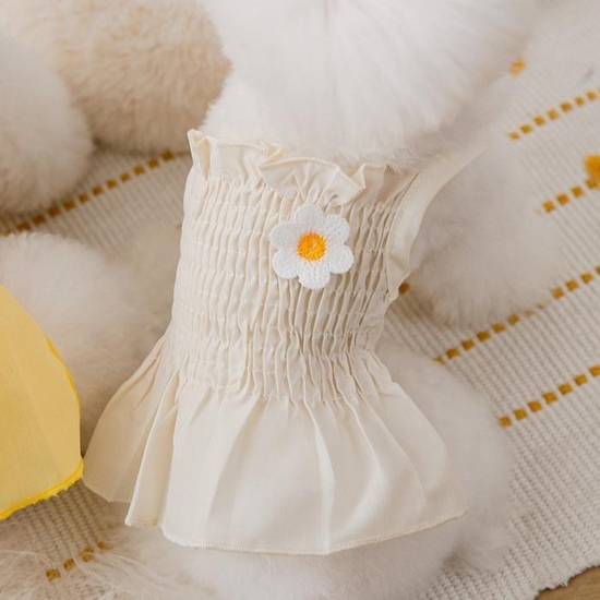 플라워 드레스 강아지 고양이 옷 애견옷 베이지 S