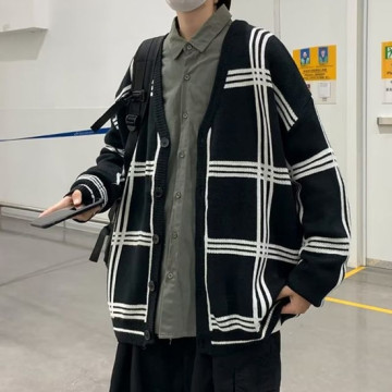 남성 데일리 깔끔한 패션 루즈핏 체크 가디건 (WFFR58X)