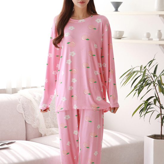 복숭아 여성 실내복 이지웨어 홈웨어 사계절 캐릭터일자바지 수면잠옷셋트 SE.W-WSET-2910-네이비