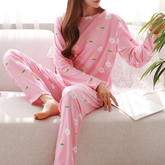 복숭아 여성 실내복 이지웨어 홈웨어 사계절 캐릭터일자바지 수면잠옷셋트 SE.W-WSET-2910-핑크