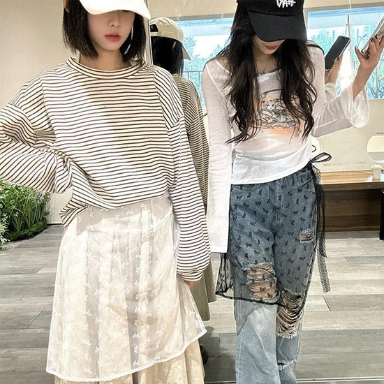 멋스런 레이어드스커트 레이스 랩스커트 시스루 코디 크게보기